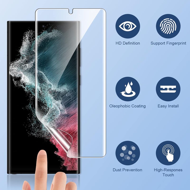 LK 3 Pack for Samsung Galaxy S22 Ultra Screen Protector [Not Glass] [Support Fingerprint Unlock] Bubble Free, with Easy Installation Tool, 3D Curved Max Coverage for S22 Ultra 6.8-inch - Image 4